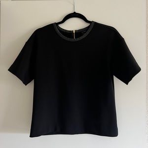 Ann Taylor Faux Leather trim top